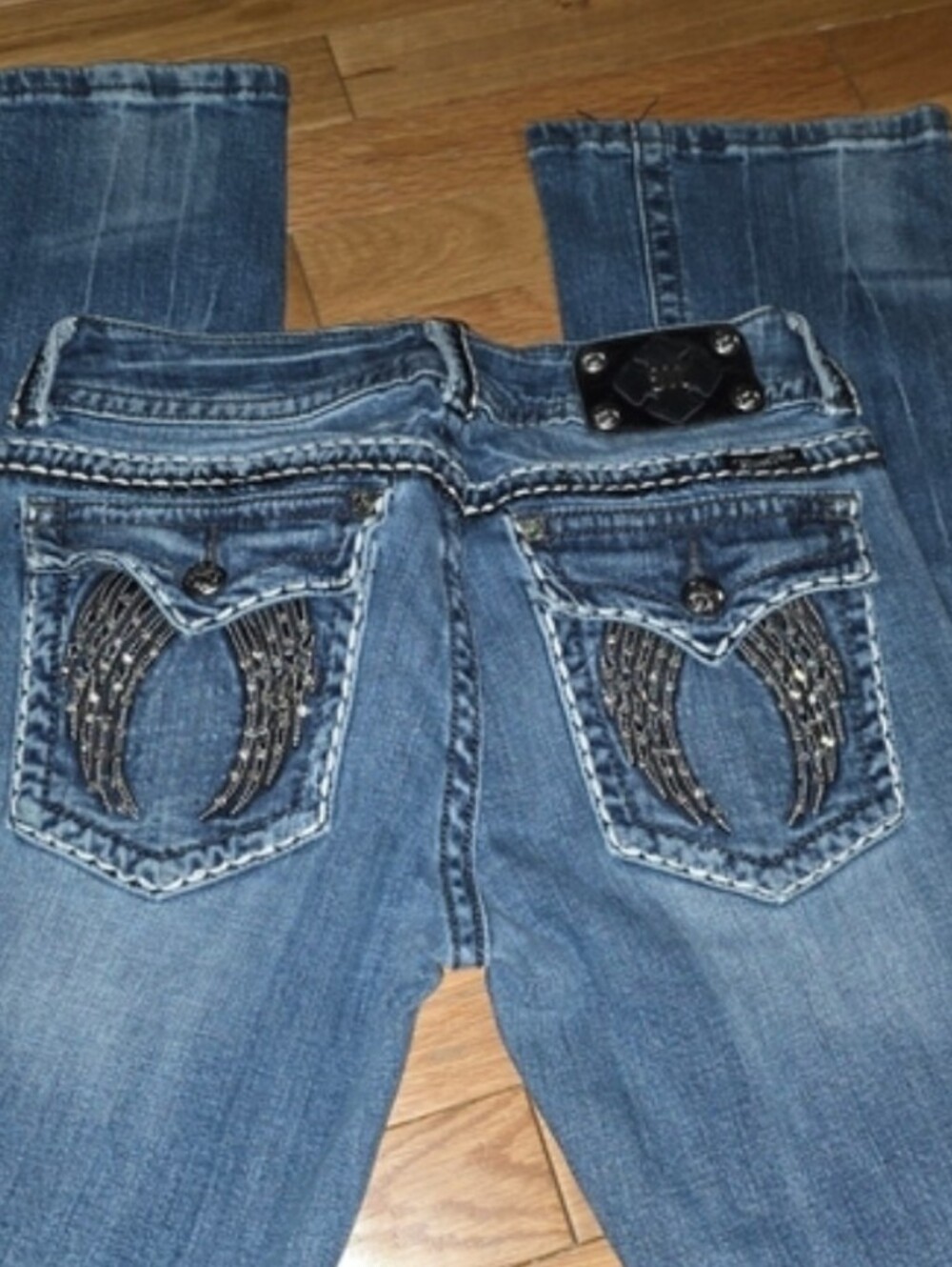 Y2k Vintage Miss Me Blue Flare WINGS Jeans  Back Pockets JP5082UR Size 30 X28-29